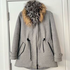 Mackage Gray Utility Jacket with Fur Collar